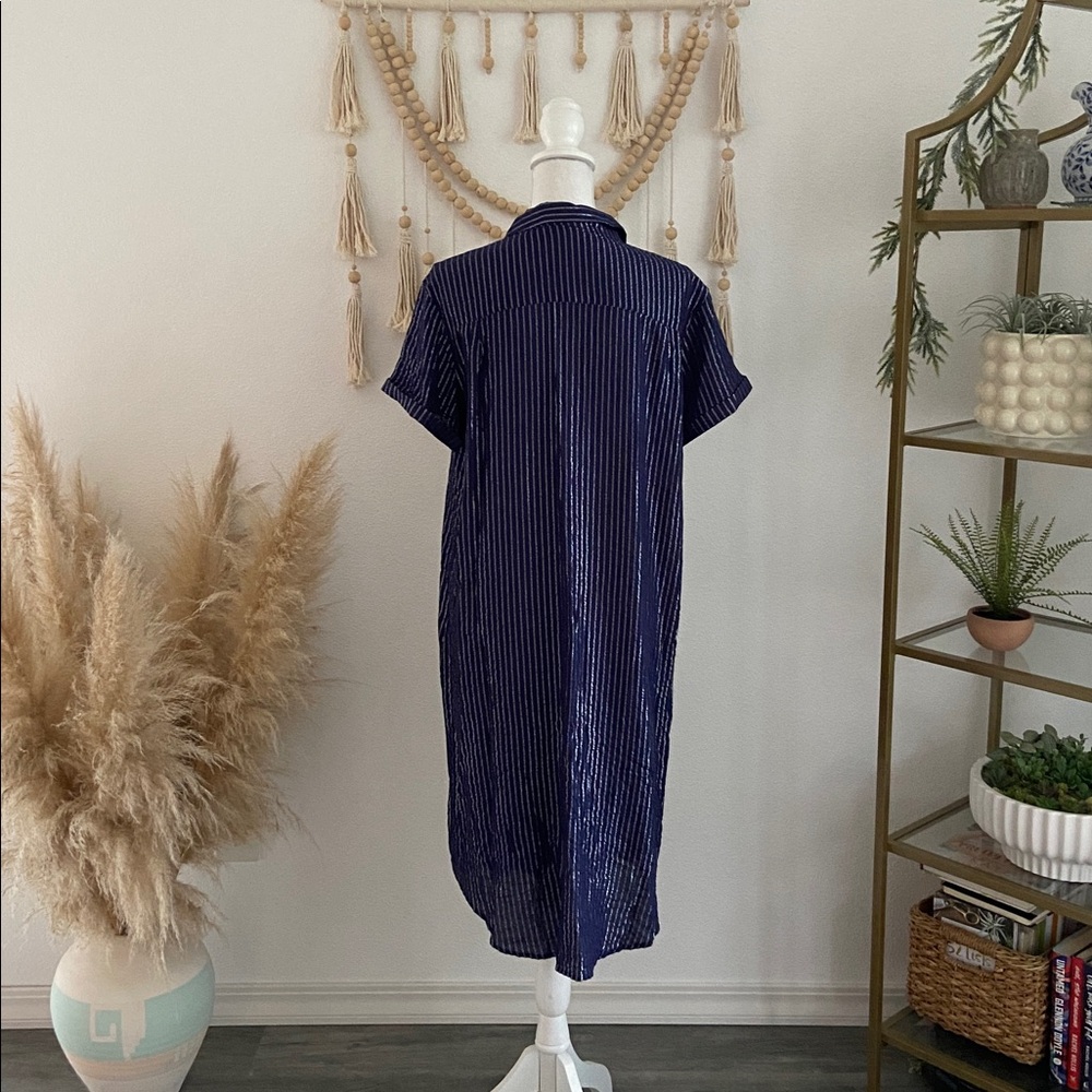 Wildfang Empower Pinstripe midi shirt dress blue silver stripe short sleeve M - Picture 12 of 16
